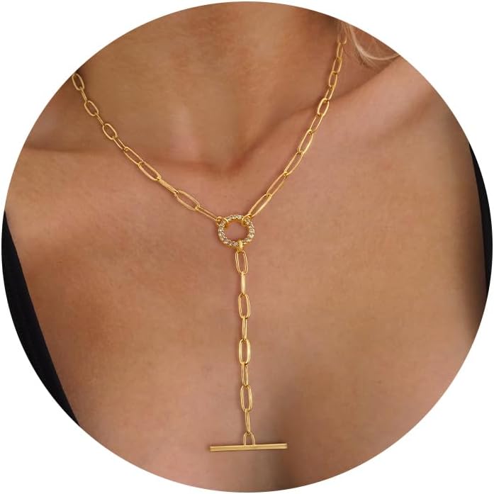 FAONDU Store Lariat Long Necklace for Women Trendy Layered Y Necklace Dainty Pendant Drop Dangle Necklace Y-Shaped Necklace Simple CZ Necklace for Women Jewelry - Image 1